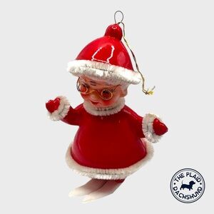 Vintage Red Mrs Claus Skier Ornament